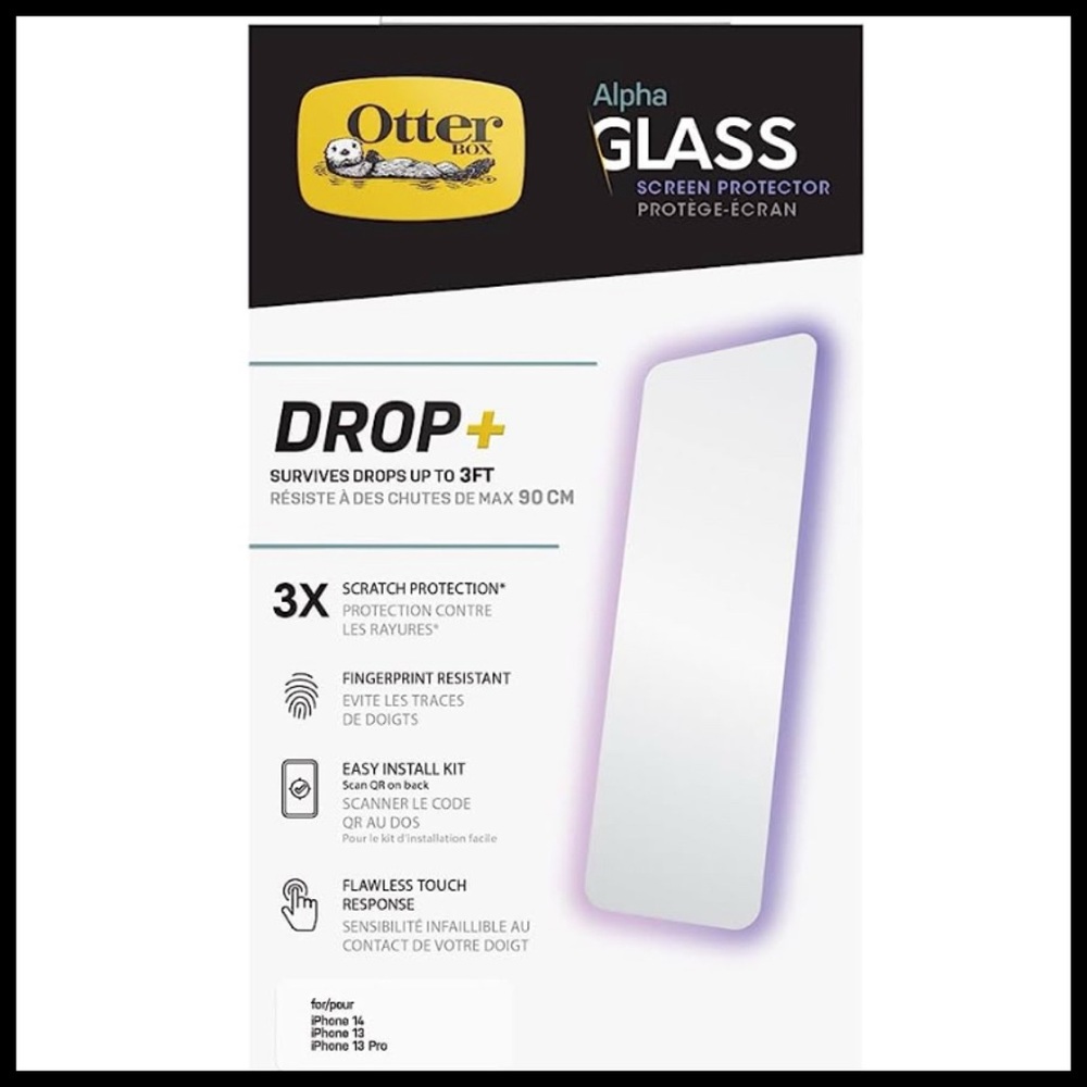 🍎🛡️iPhone13,13Pro,14 💪🏼💯 OtterBox Alpha Glass screen protectors. Antimicrobial.